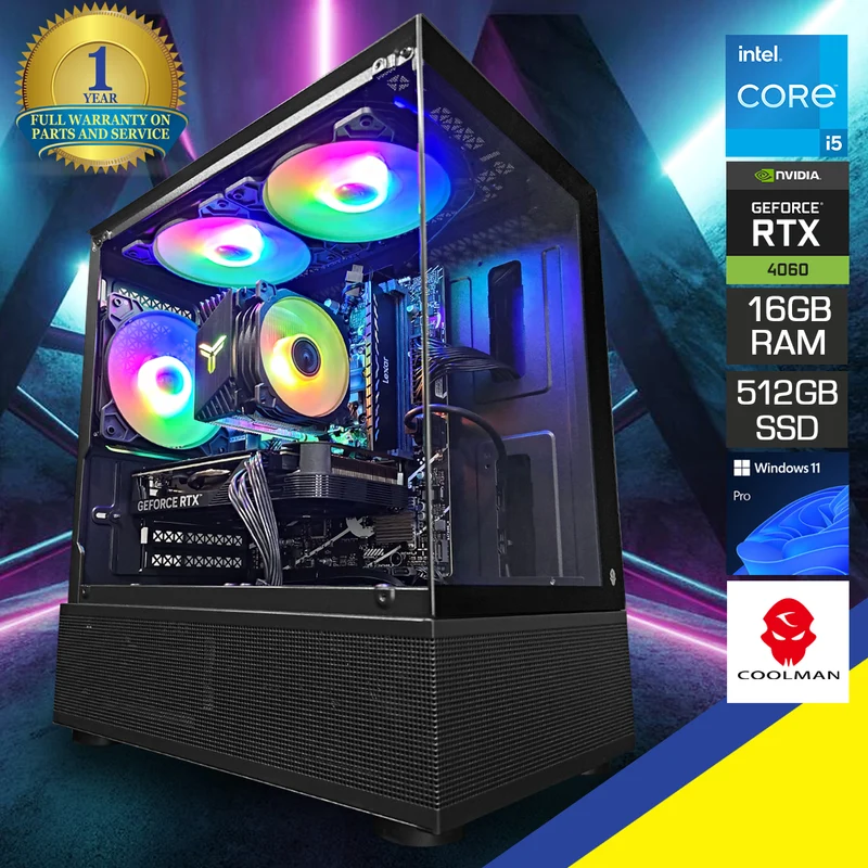 Alpha Reyna Black Desktop Gaming PC | Intel i5 14400F | 16GB RAM | 512GB SSD | RTX 4060 | Windows 11 Pro