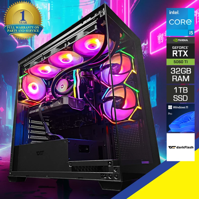 Sigma DS900 Black Desktop Gaming PC | Intel i5 14400F | 32GB RAM | 1TB SSD | RTX 5060 TI | Windows 11 Pro