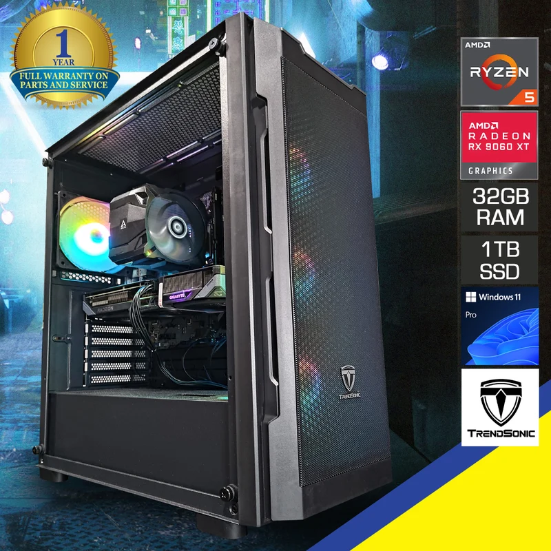 Sigma Uriel Black Desktop Gaming PC | AMD Ryzen 5 7500F | 32GB RAM | 1TB SSD | RX 9060 XT | Windows 11 Pro