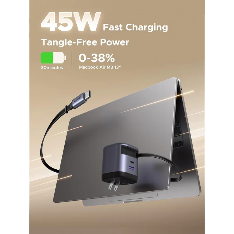 Ugreen Nexode Pro 45W 1xUSB-C + 1xUSB-A GaN Fast Charger with Type-C Retractable Cable (X614/65821)