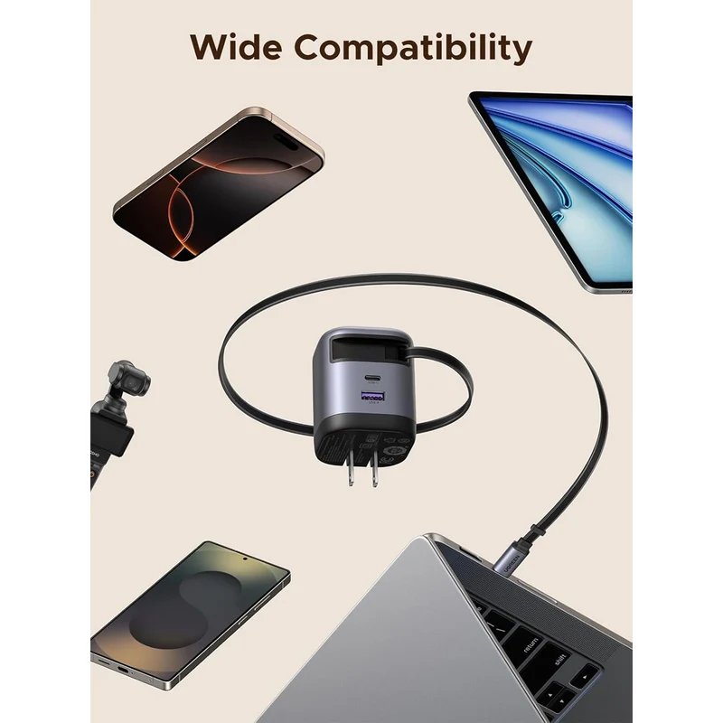 Ugreen Nexode Pro 45W 1xUSB-C + 1xUSB-A GaN Fast Charger with Type-C Retractable Cable (X614/65821)