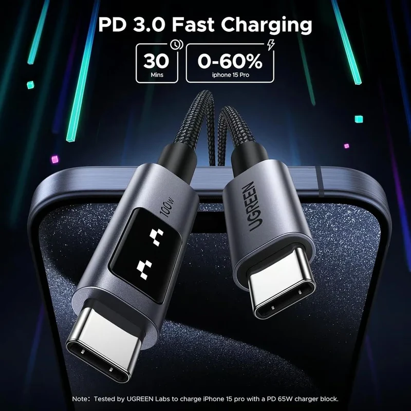 Ugreen Uno USB-C to USB-C PD 100W Fast Charging Cable - 3m (Black) (L509/35513)