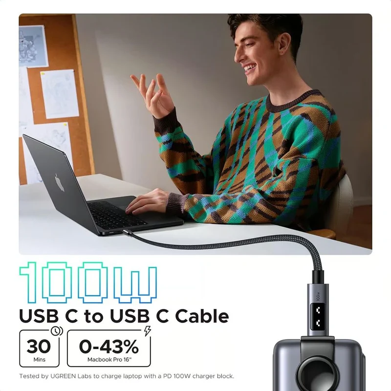 Ugreen Uno USB-C to USB-C PD 100W Fast Charging Cable - 3m (Black) (L509/35513)