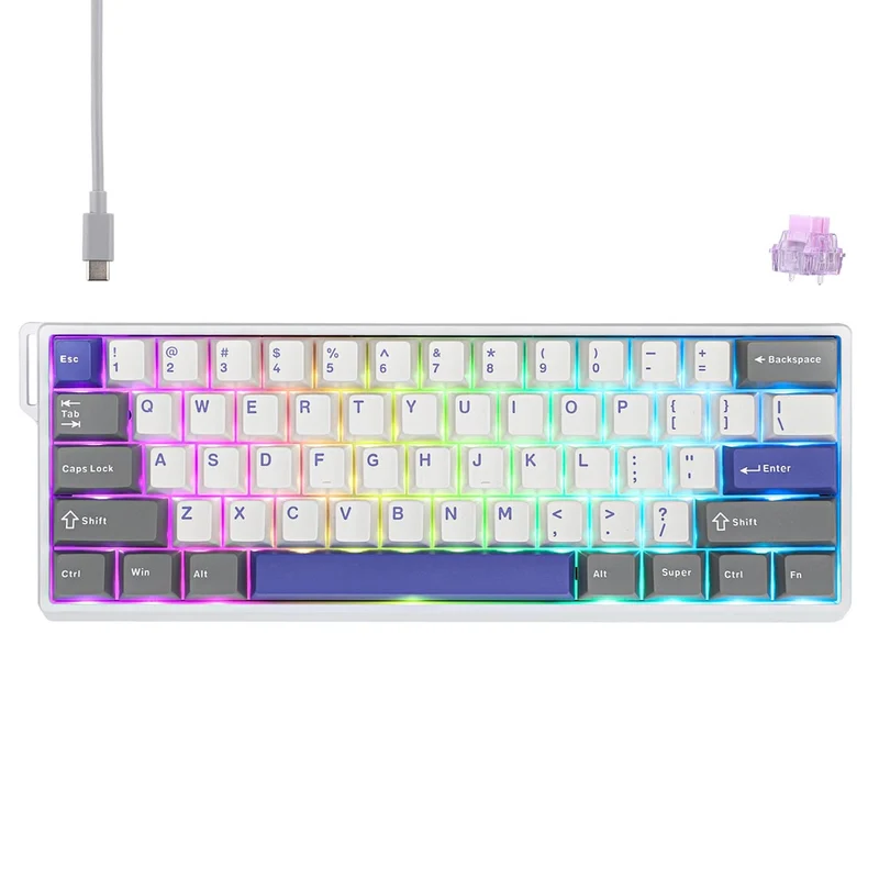 Aula WIN60 HE Max 61-Key RGB 60% Wired Magnetic Switch Gaming Keyboard (Wing Chun Switch) (Grey/White/Blue)
