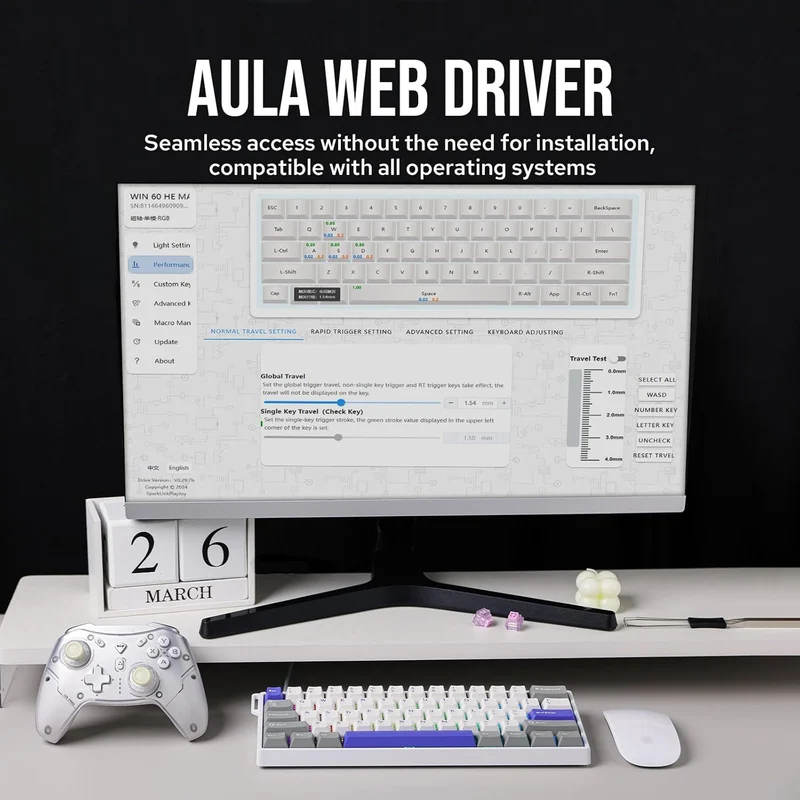 Aula WIN60 HE Max 61-Key RGB 60% Wired Magnetic Switch Gaming Keyboard (Wing Chun Switch) (Grey/White/Blue)