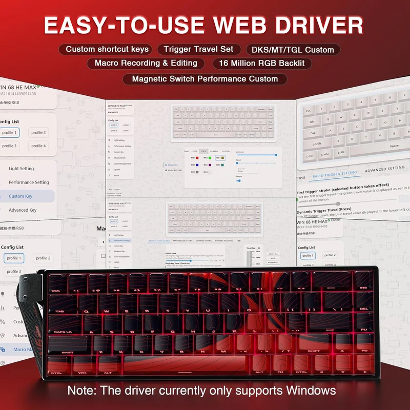 Aula WIN68 HE Max 68-Key RGB 65% Wired Magnetic Switch Gaming Keyboard (Wing Chun Switch) (Black/Red)