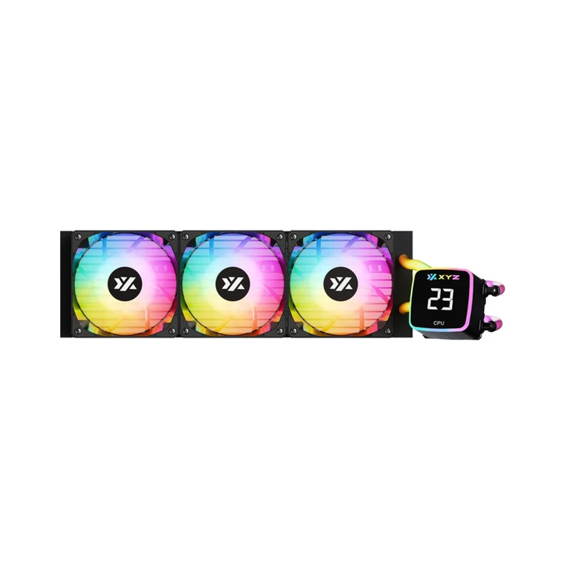XYZ AquaPulse Fusion 360 AIO ARGB Liquid Cooler with Temperature Display (Black) (X-WC-AQUA-FU-360B) (XYZ-SA-846)
