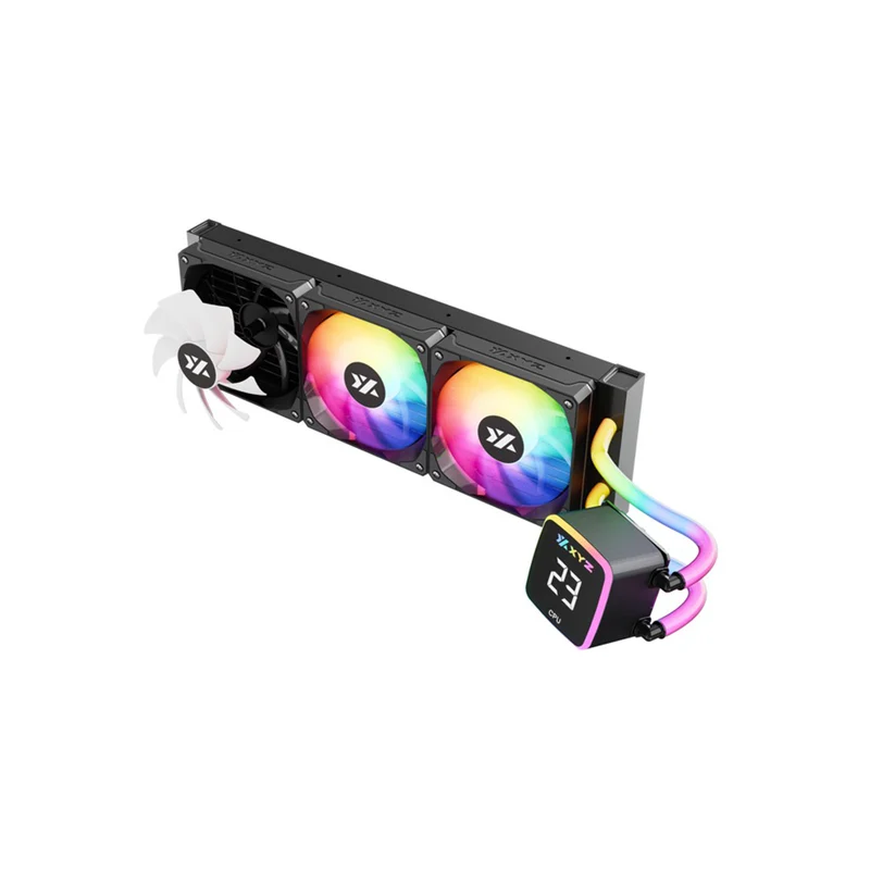 XYZ AquaPulse Fusion 360 AIO ARGB Liquid Cooler with Temperature Display (Black) (X-WC-AQUA-FU-360B) (XYZ-SA-846)