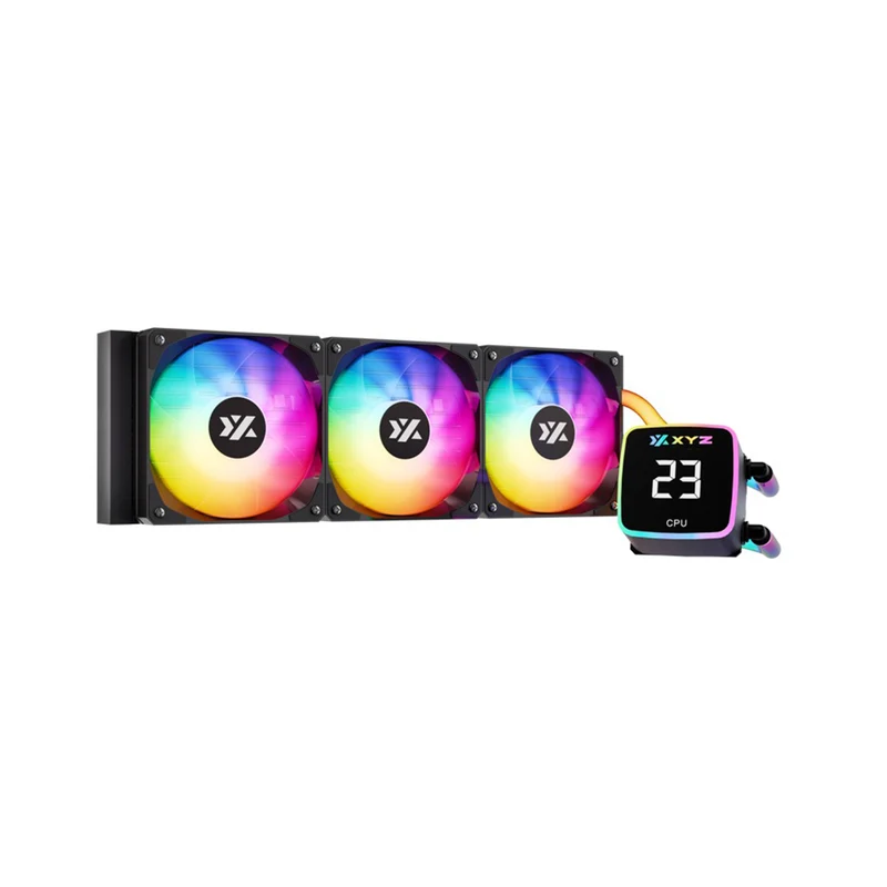 XYZ AquaPulse Fusion 360 AIO ARGB Liquid Cooler with Temperature Display (Black) (X-WC-AQUA-FU-360B) (XYZ-SA-846)