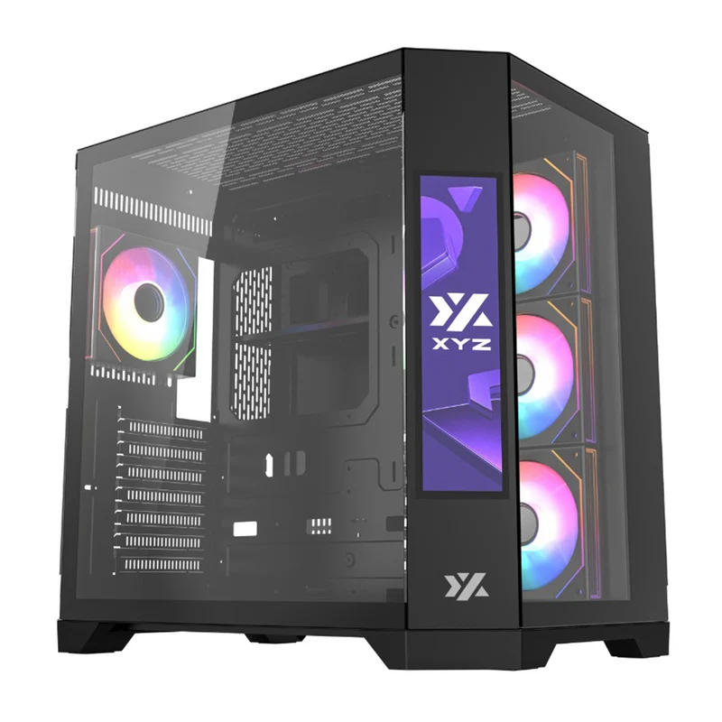 XYZ Neutron ATX 2D Glass Panoramic Tempered Glass PC Case with 4 Pre-Installed 120mm AURAX ARGB Fans & 8.8" (1920x480) LCD Screen (Black, White)
