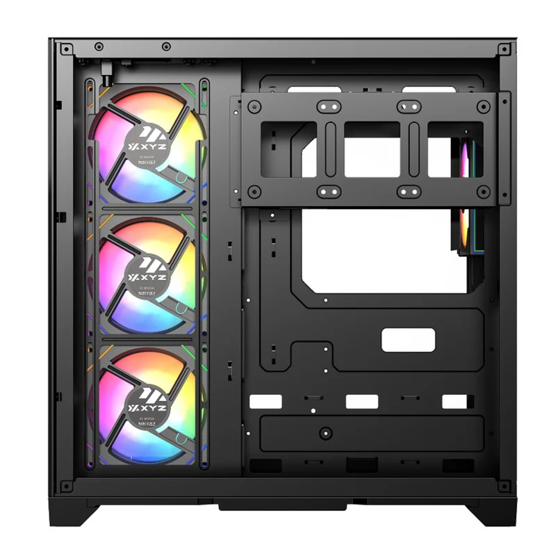 XYZ Neutron ATX 2D Glass Panoramic Tempered Glass PC Case with 4 Pre-Installed 120mm AURAX ARGB Fans & 8.8" (1920x480) LCD Screen (Black, White)