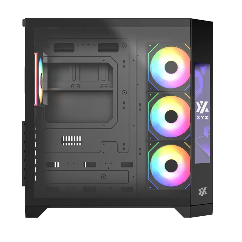 XYZ Neutron ATX 2D Glass Panoramic Tempered Glass PC Case with 4 Pre-Installed 120mm AURAX ARGB Fans & 8.8" (1920x480) LCD Screen (Black, White)