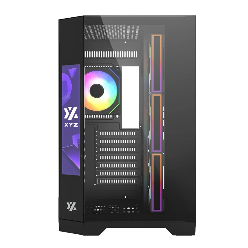 XYZ Neutron ATX 2D Glass Panoramic Tempered Glass PC Case with 4 Pre-Installed 120mm AURAX ARGB Fans & 8.8" (1920x480) LCD Screen (Black, White)