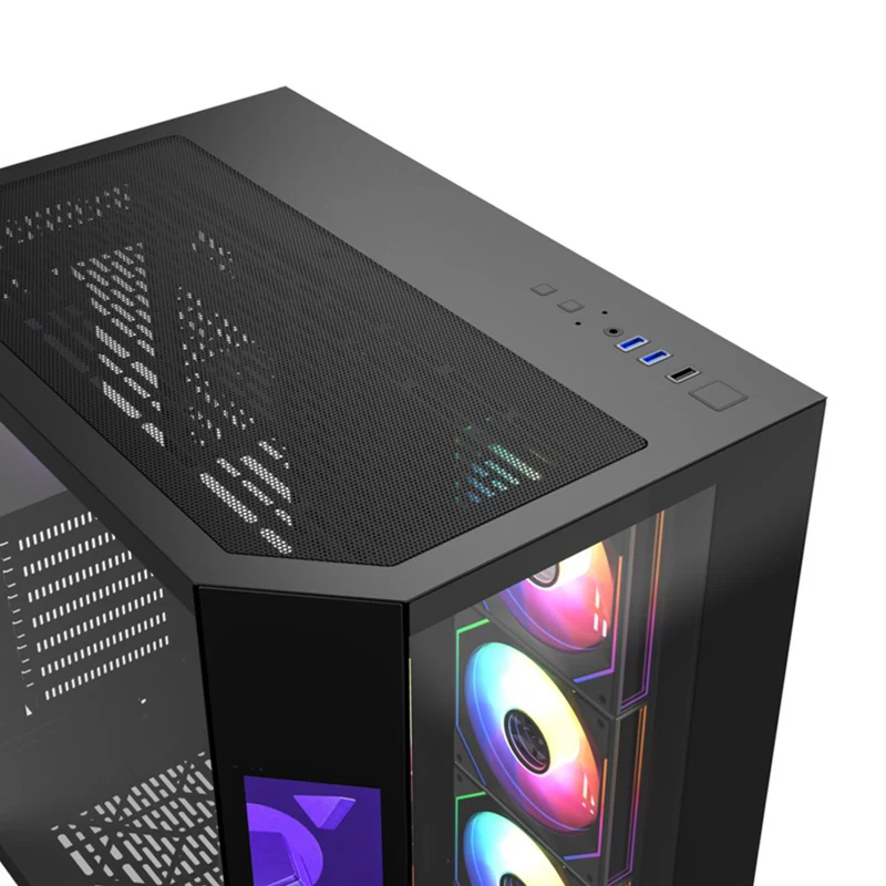 XYZ Neutron ATX 2D Glass Panoramic Tempered Glass PC Case with 4 Pre-Installed 120mm AURAX ARGB Fans & 8.8" (1920x480) LCD Screen (Black, White)