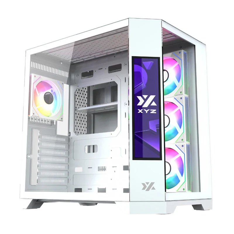 XYZ Neutron ATX 2D Glass Panoramic Tempered Glass PC Case with 4 Pre-Installed 120mm AURAX ARGB Fans & 8.8" (1920x480) LCD Screen (Black, White)