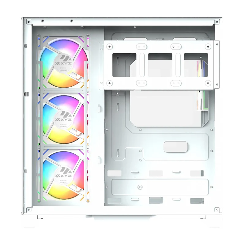 XYZ Neutron ATX 2D Glass Panoramic Tempered Glass PC Case with 4 Pre-Installed 120mm AURAX ARGB Fans & 8.8" (1920x480) LCD Screen (Black, White)