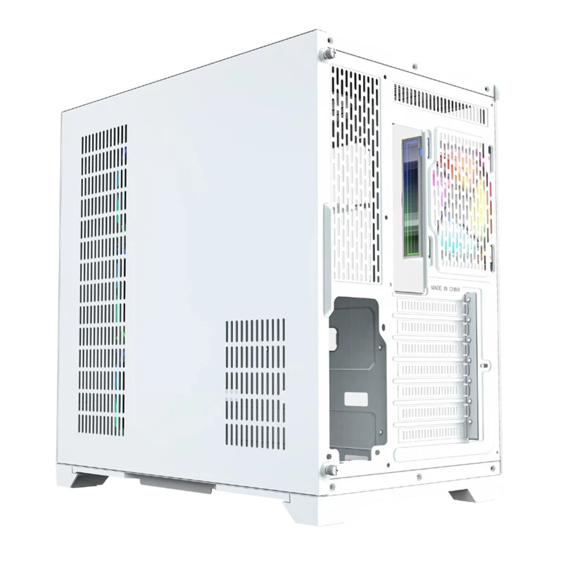 XYZ Neutron ATX 2D Glass Panoramic Tempered Glass PC Case with 4 Pre-Installed 120mm AURAX ARGB Fans & 8.8" (1920x480) LCD Screen (Black, White)