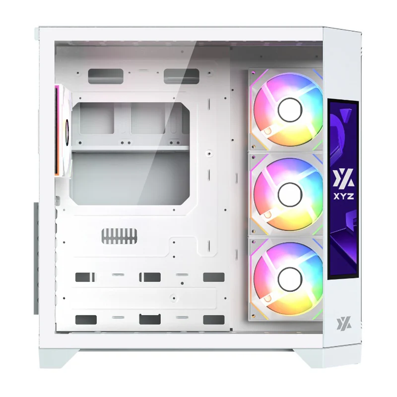 XYZ Neutron ATX 2D Glass Panoramic Tempered Glass PC Case with 4 Pre-Installed 120mm AURAX ARGB Fans & 8.8" (1920x480) LCD Screen (Black, White)