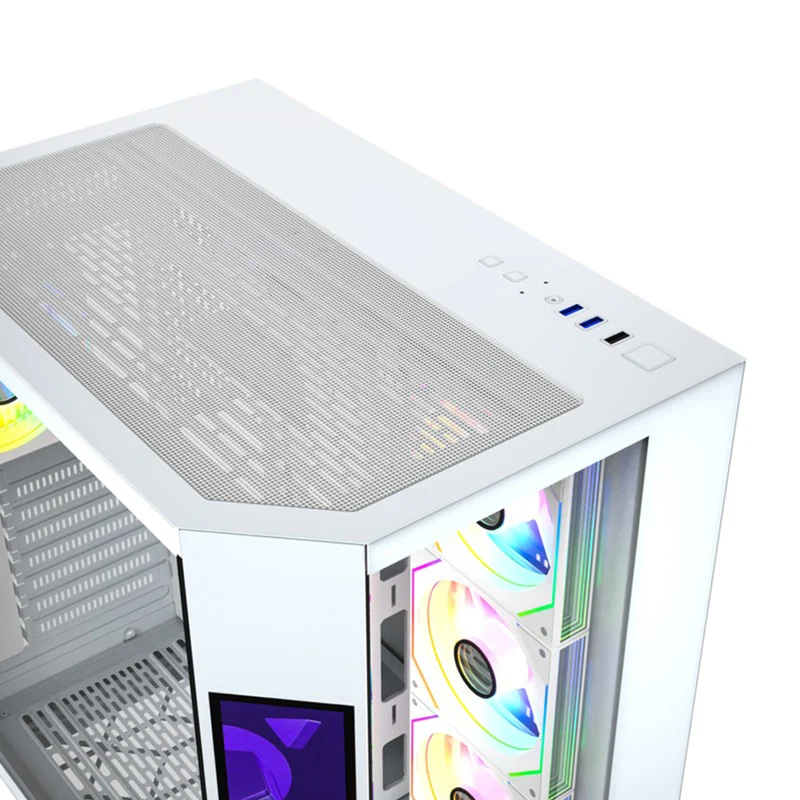 XYZ Neutron ATX 2D Glass Panoramic Tempered Glass PC Case with 4 Pre-Installed 120mm AURAX ARGB Fans & 8.8" (1920x480) LCD Screen (Black, White)