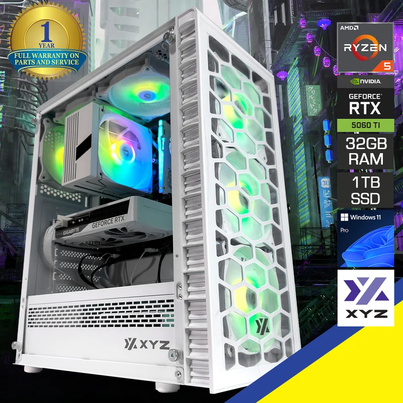 Sigma Airone 300 White Desktop Gaming PC | Ryzen 5 7500F | 32GB RAM | 1TB SSD | RTX 5060 TI | Windows 11 Pro