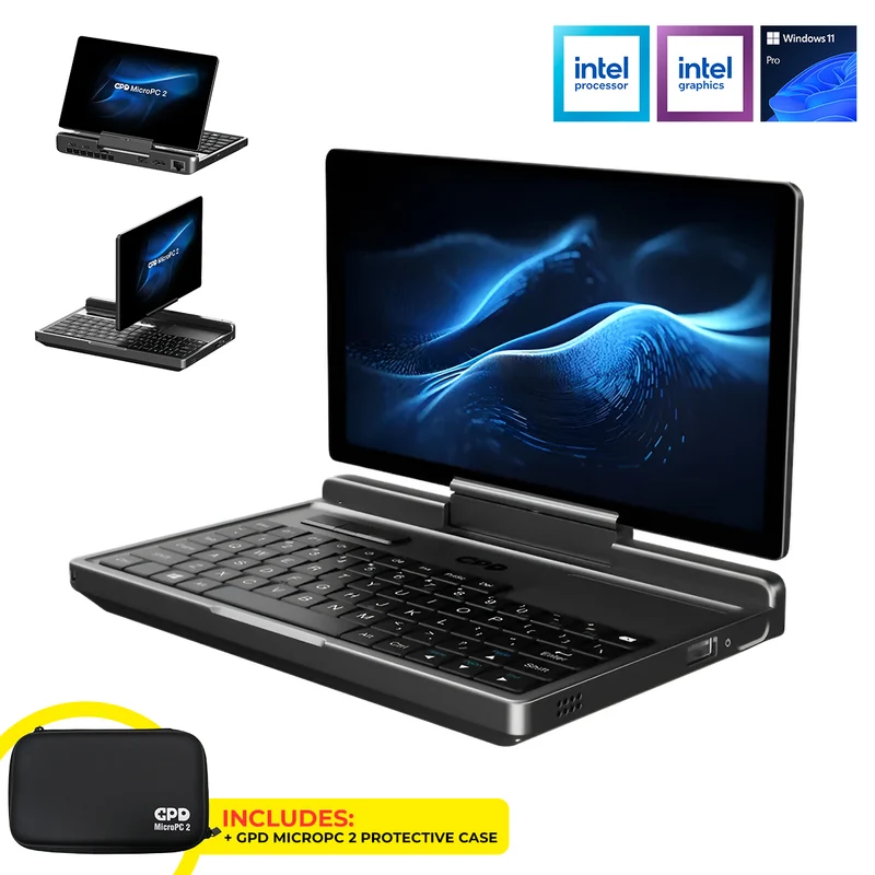 GPD MicroPC 2 Intel N250 Processor 7" (1920x1080) 16GB RAM LPDDR5 4800 MT/s 512GB SSD Intel Graphics Windows 11 Pro Handheld Gaming PC + GPD MicroPC 2 Protective Case