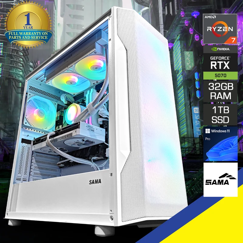 Aurora S40 White Desktop Gaming PC | AMD Ryzen 7 8700F | 32GB RAM | 1TB SSD | RTX 5070 | Windows 11 Pro