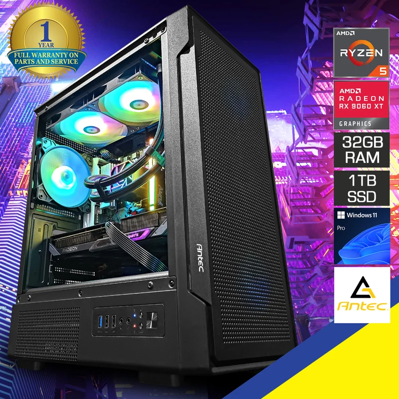 Sigma VX300M Black Desktop Gaming PC | Ryzen 5 7500F | 32GB RAM | 1TB SSD | RX 9060 XT | Windows 11 Pro