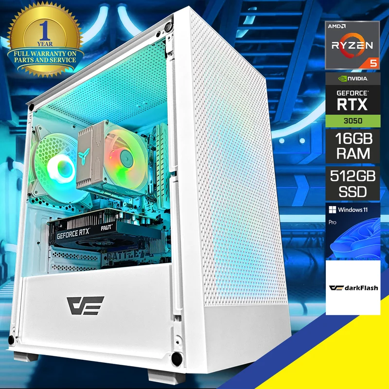 Alpha M305 White Desktop Gaming PC | AMD Ryzen 5 5500 | 16GB RAM | 512GB SSD | RTX 3050 | Windows 11 Pro