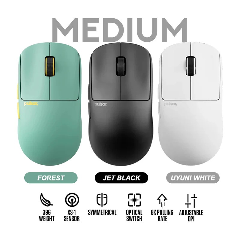 Pulsar X2 CrazyLight 8K Polling Rate eSports Gaming Mouse Size 2 (Forest, Jet Black, Uyuni White)