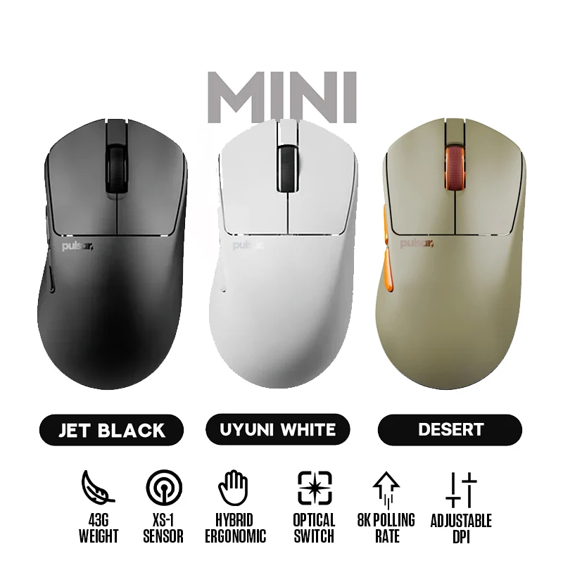 Pulsar X3 CrazyLight 8K Polling Rate eSports Gaming Mouse Size 1 (Jet Black, Uyuni White, Desert)
