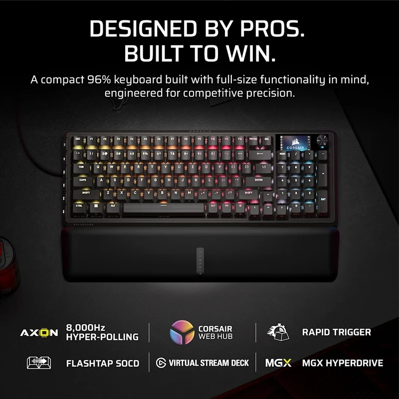 Corsair Vanguard Pro 96 Hall Effect Mechanical Gaming Keyboard with MGX Hyperdrive Magnetic Switches (Black) (CH-91E911G-NA)