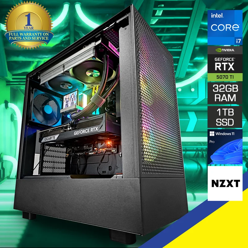 Optima H5 Flow Black Desktop Gaming PC | Intel i7 14700F | 32GB RAM | 1TB SSD | RTX 5070 TI | Windows 11 Pro