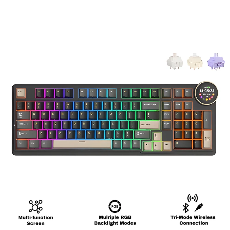 Royal Kludge RK-N99 Tri-Mode RGB 98 Keys Hot Swappable Mechanical Keyboard Phantom (Beige, Cream, Violet Switch)