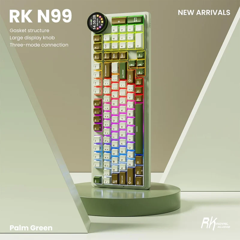 Royal Kludge RK-N99 Tri-Mode RGB 98 Keys Hot Swappable Mechanical Keyboard Palm Green (Beige, Cream, Violet Switch)