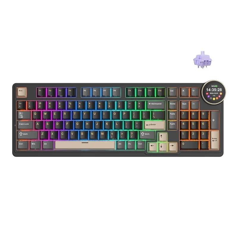 Royal Kludge RK-N99 Tri-Mode RGB 98 Keys Hot Swappable Mechanical Keyboard Phantom (Beige, Cream, Violet Switch)