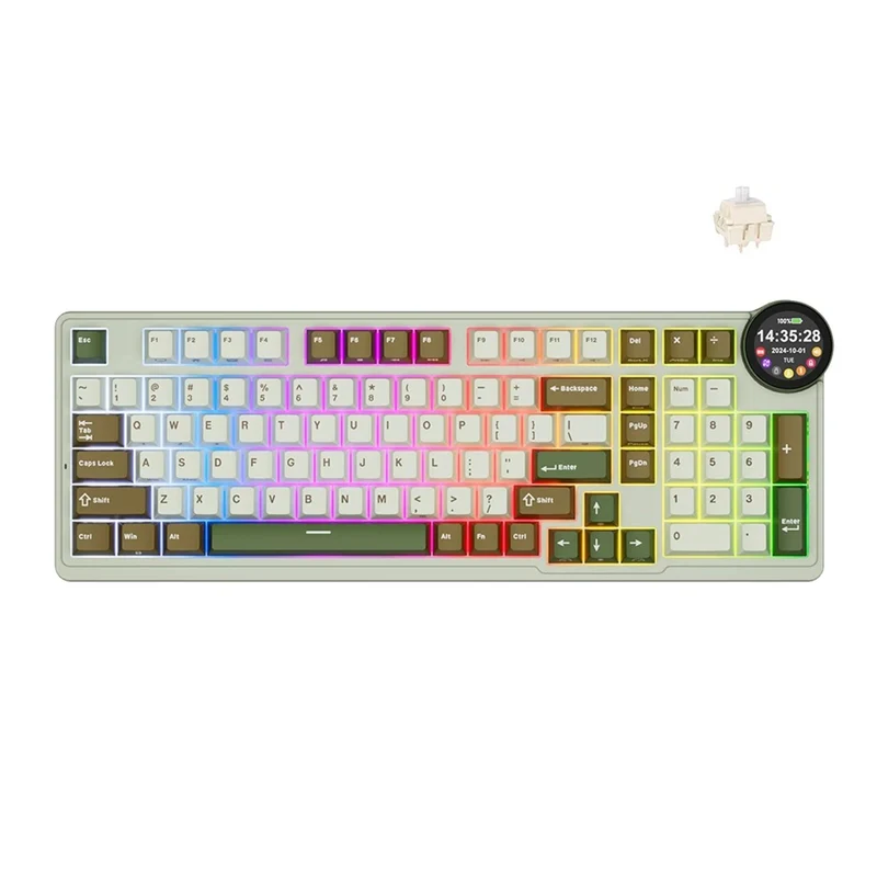 Royal Kludge RK-N99 Tri-Mode RGB 98 Keys Hot Swappable Mechanical Keyboard Palm Green (Beige, Cream, Violet Switch)