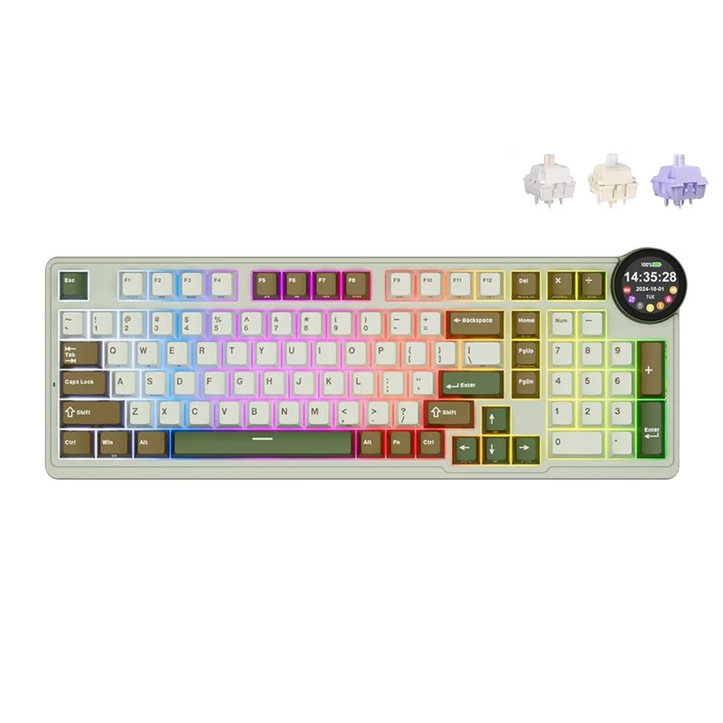 Royal Kludge RK-N99 Tri-Mode RGB 98 Keys Hot Swappable Mechanical Keyboard Palm Green (Beige, Cream, Violet Switch)