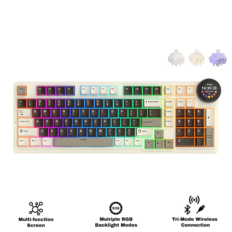 Royal Kludge RK-N99 Tri-Mode RGB 98 Keys Hot Swappable Mechanical Keyboard Mocha Grey (Beige, Cream, Violet Switch)