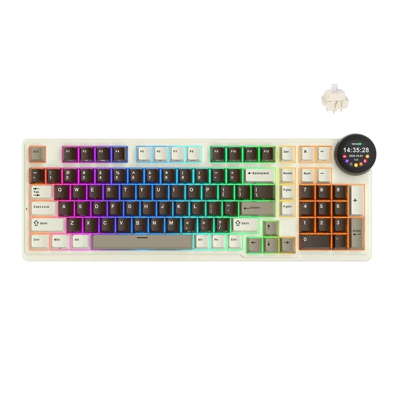 Royal Kludge RK-N99 Tri-Mode RGB 98 Keys Hot Swappable Mechanical Keyboard Mocha Grey (Beige, Cream, Violet Switch)