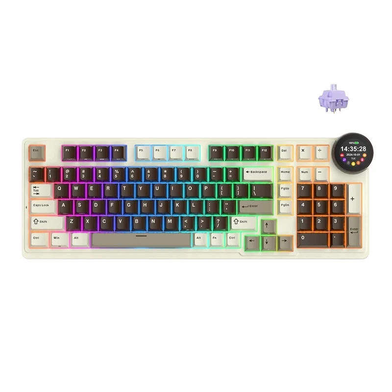 Royal Kludge RK-N99 Tri-Mode RGB 98 Keys Hot Swappable Mechanical Keyboard Mocha Grey (Beige, Cream, Violet Switch)