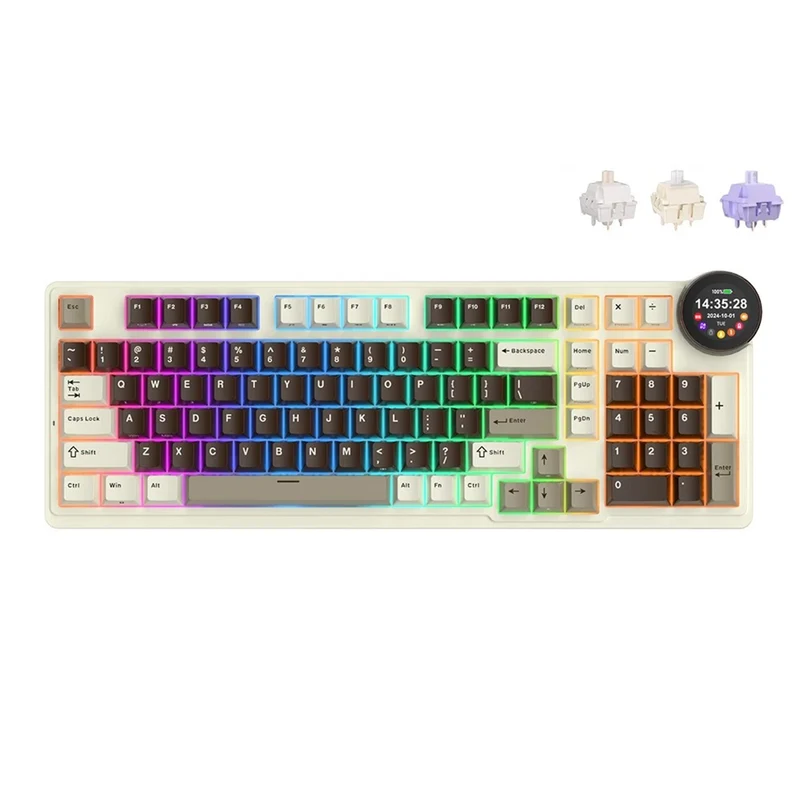 Royal Kludge RK-N99 Tri-Mode RGB 98 Keys Hot Swappable Mechanical Keyboard Mocha Grey (Beige, Cream, Violet Switch)