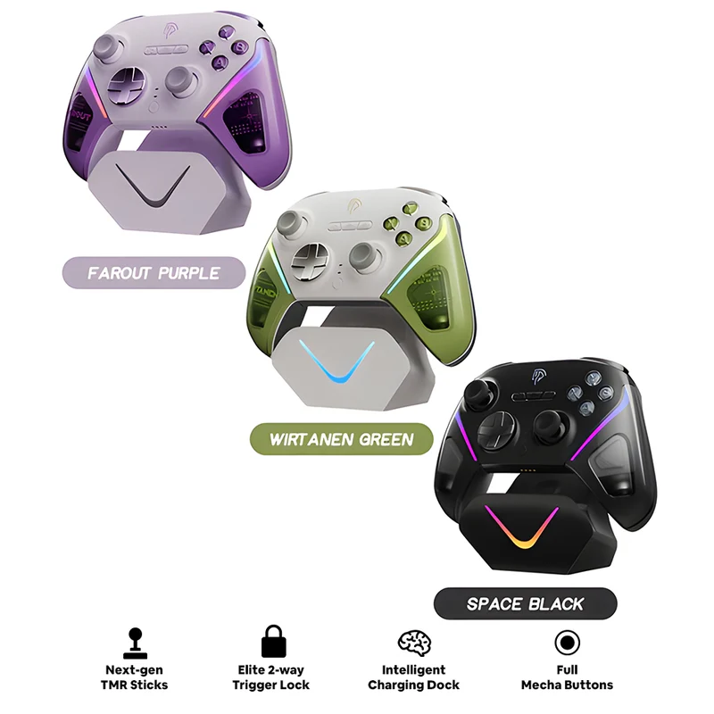 EasySMX D10 Multi-Platform Gaming Controller with TMR Sticks, Trigger Lock & Charging Dock (Farout Purple, Space Black, Wirtanen Green)