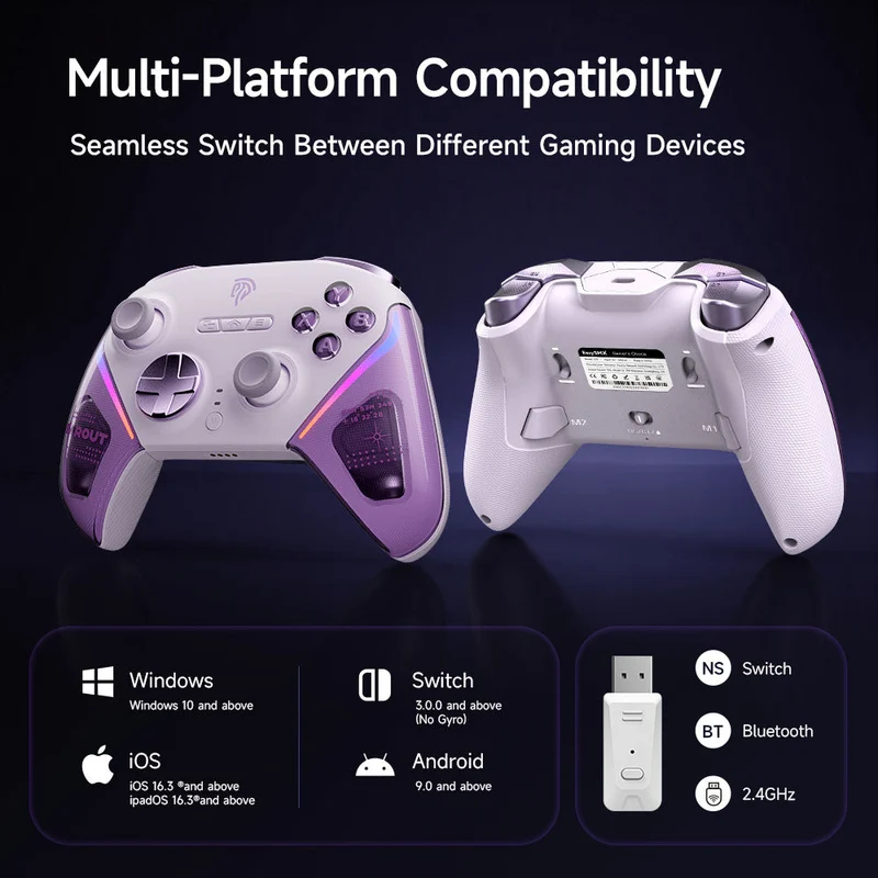 EasySMX D10 Multi-Platform Gaming Controller with TMR Sticks, Trigger Lock & Charging Dock (Farout Purple, Space Black, Wirtanen Green)