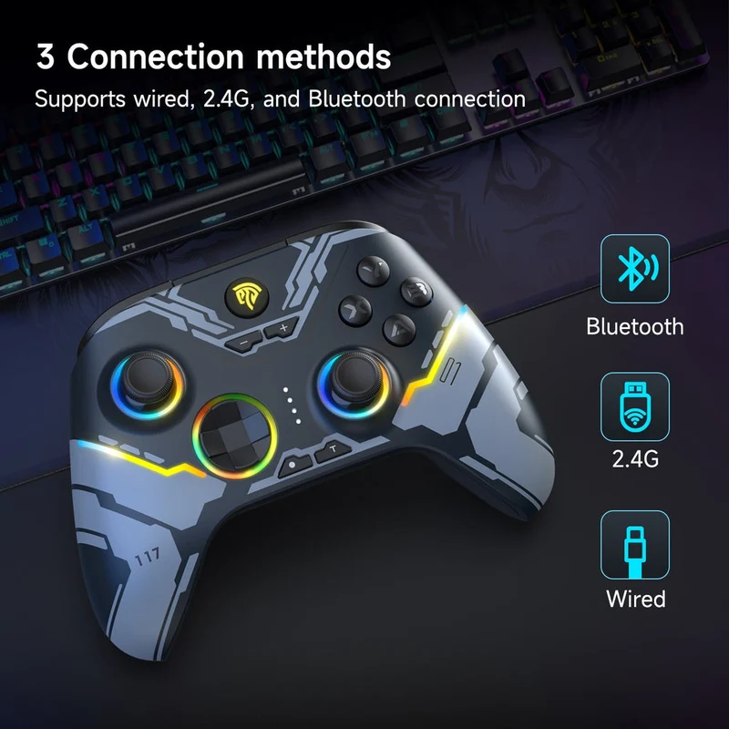 EasySMX X15 RGB Wireless Controller with Hall Trigger & Hall Joystick for PC/N-Switch/Android/iOS (Black, Wukong) (VG-C516, VG-C522)