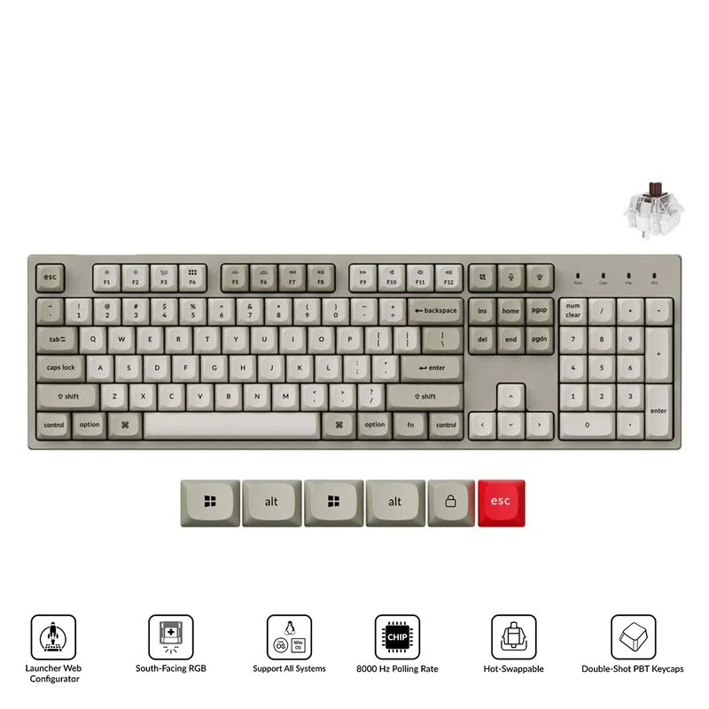 Keychron C2 Pro 8K QMK RGB Hot-Swappable Full Size Wired Custom Mechanical Keyboard (Super Brown Switch) (C2PX-M3)