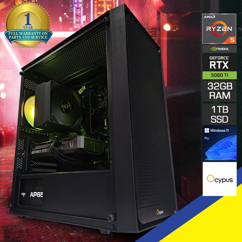 Sigma Gamma C50 Black Desktop Gaming PC | AMD Ryzen 5 7500F | 32GB RAM | 1TB SSD | RTX 5060 Ti | Windows 11 Pro