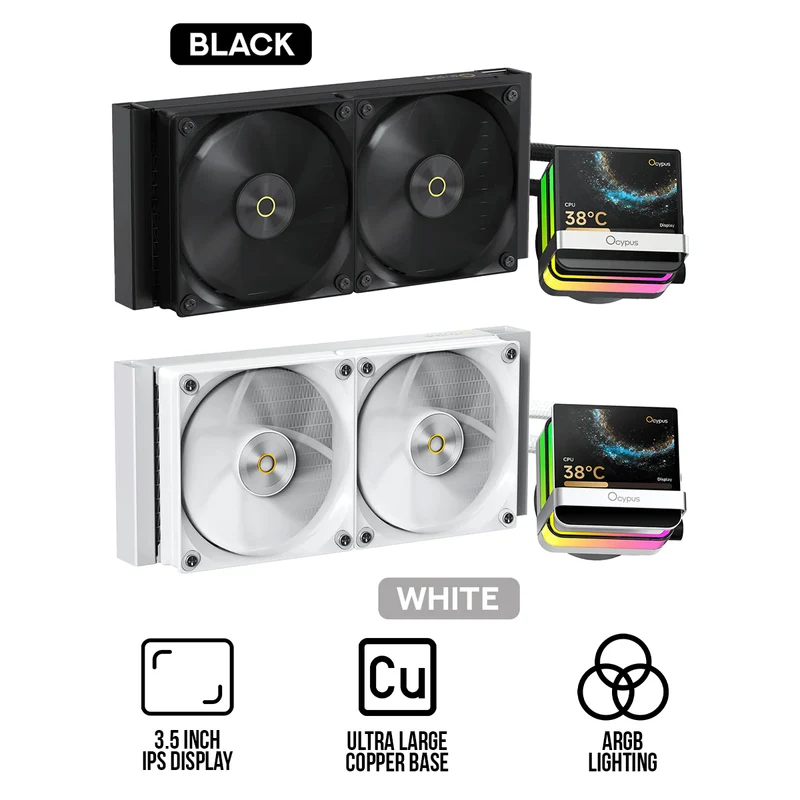 Ocypus Sigma L24 Pro 240mm ARGB AIO Liquid Cooler with 3.5" Square IPS Screen (Black, White)