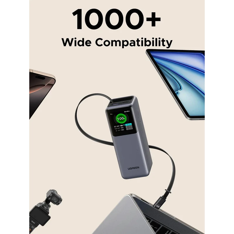 Ugreen Nexode 20000mAh 165W Power Bank with Type-C Retractable Cable (PB726/55987B)