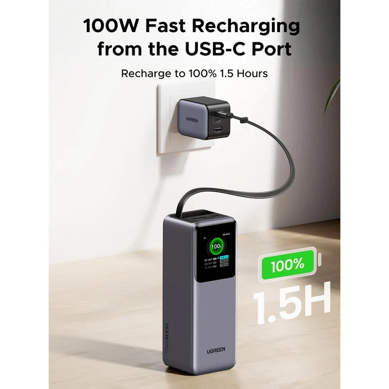 Ugreen Nexode 20000mAh 165W Power Bank with Type-C Retractable Cable (PB726/55987B)