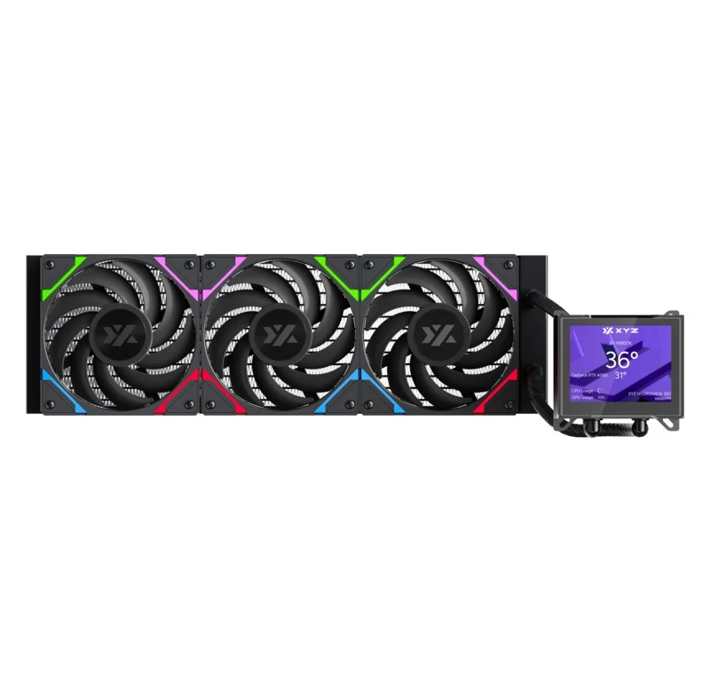 XYZ HydroView AIO 360 ARGB Liquid CPU Cooler with 3.5" LCD Digital Screen, XYZ Nexus Software, 3x Vortex Pro 120mm PWM ARGB Fans (Black, White)